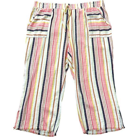 Westbound NWT Mid Rise Wide Leg Cropped Fray Hem Stripe Print Pants 3X - Picture 4 of 14